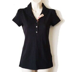 Burberry Brit Long Polo Shirt S Puff Cap Sleeves Black